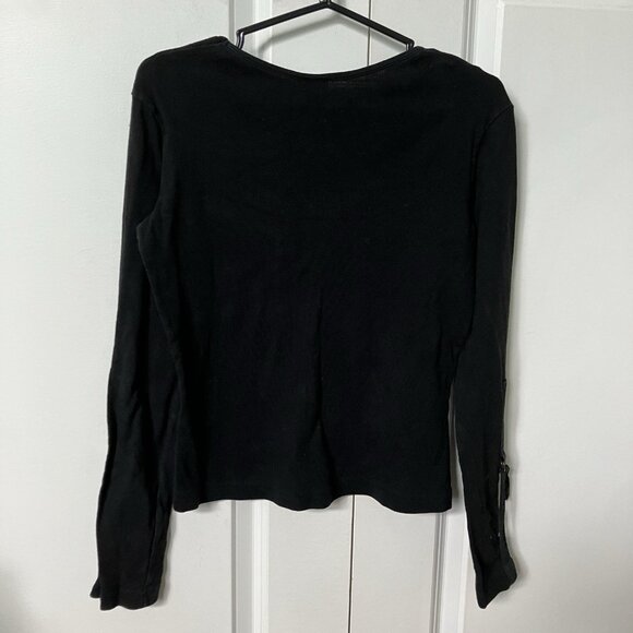 Vintage Tommy Hilfiger Shirt Womens M Ribbed Buckle Sleeve Cropped Top Y2K - Picture 4 of 8